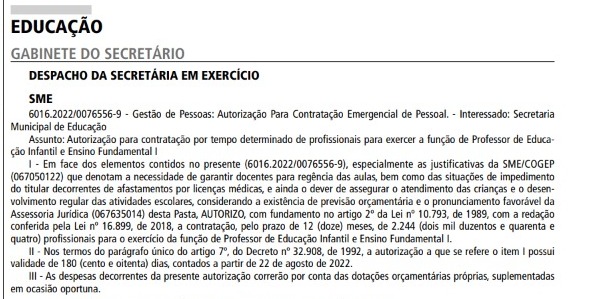 SME-SP: divulga classificação prévia de professor temporário para