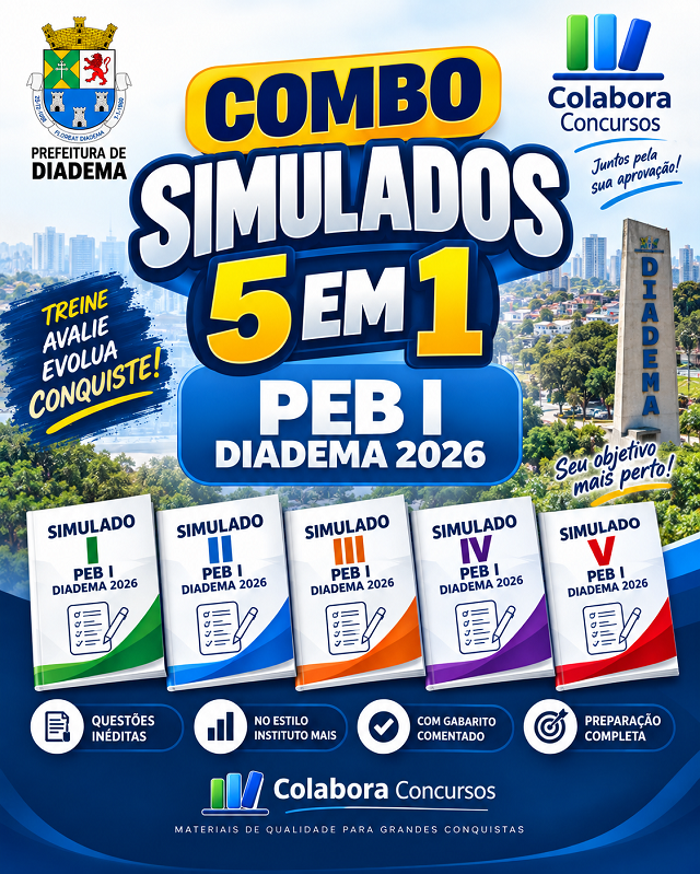 Combo Simulados 5 em 1 – PEB I Diadema 2026